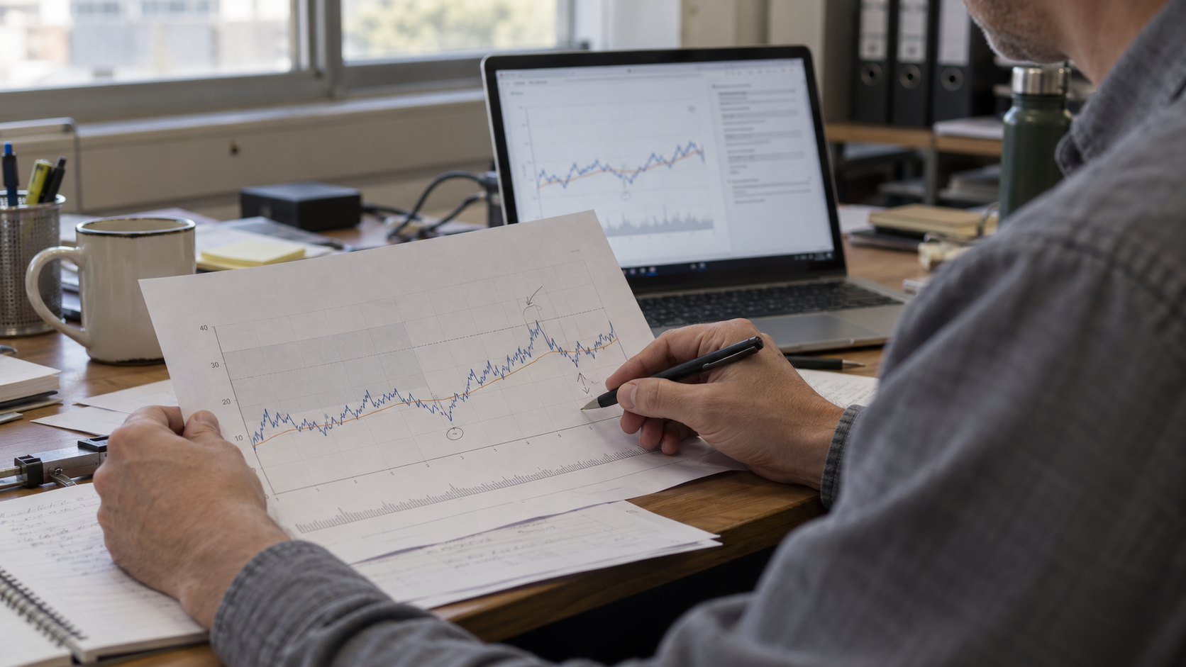 A quality professional comparing an analysis with a printed temperature record