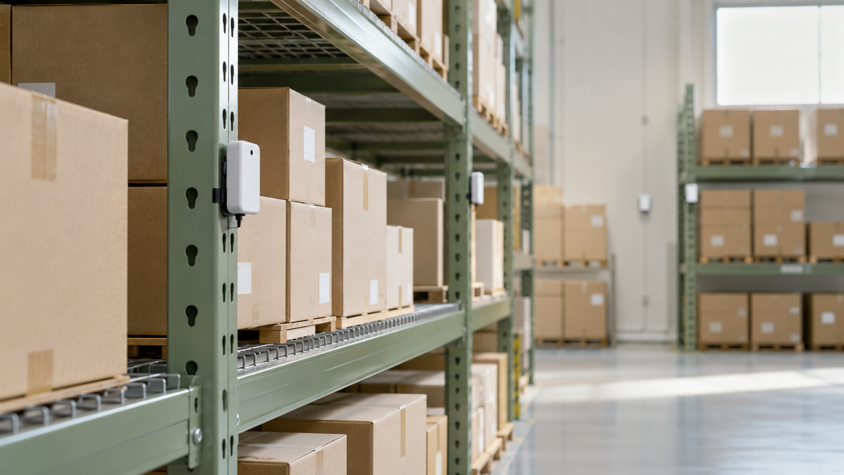 Illustration of temporary data loggers at different heights in a storage warehouse